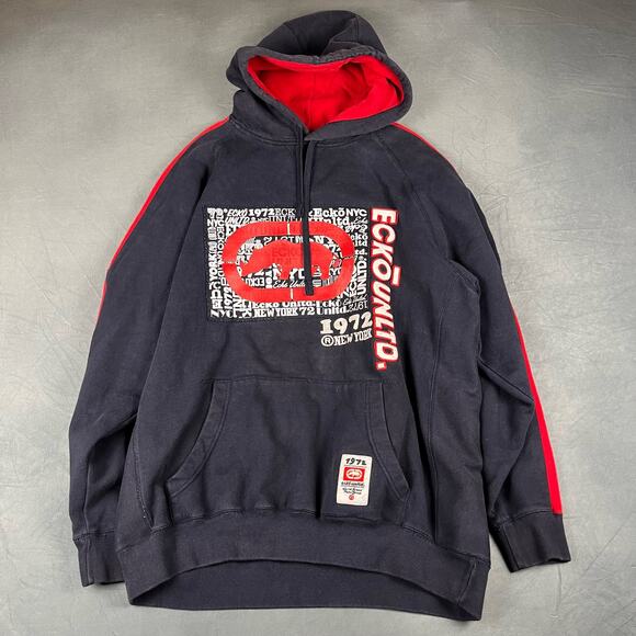 Vintage Thick Stitch Embroider 3D Ecko Unlimited Pullover Hooded Sweatshirt W-05 - Picture 1 of 12